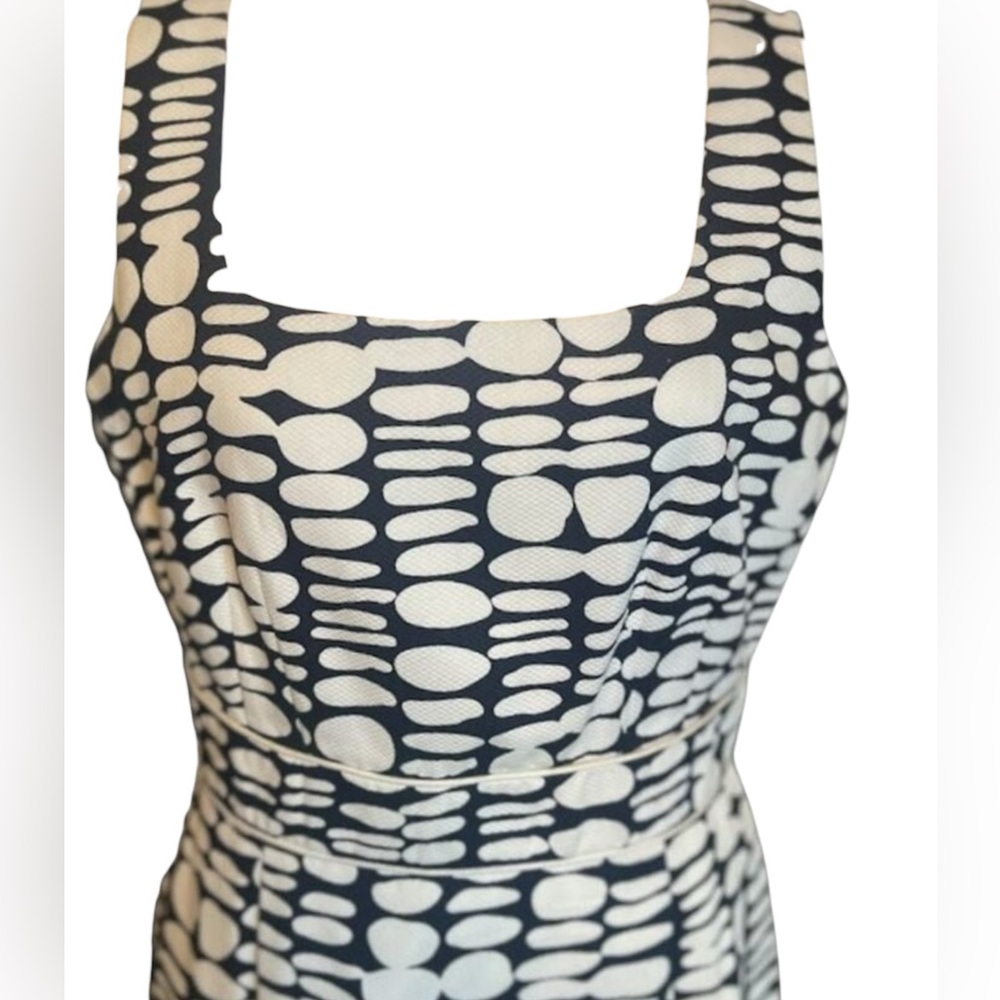 Antonio Melani Navy and White Sleeveless Polka Dot Sheath Lined Dress Size 6 - Picture 7 of 16